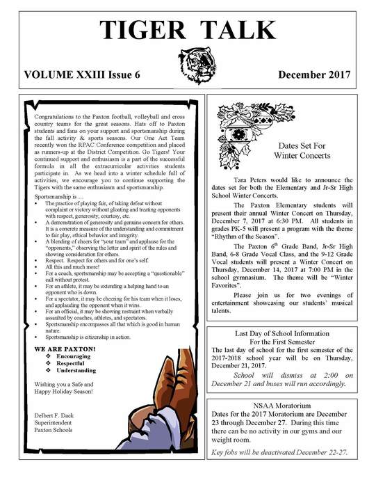 December 2017 Newsletter